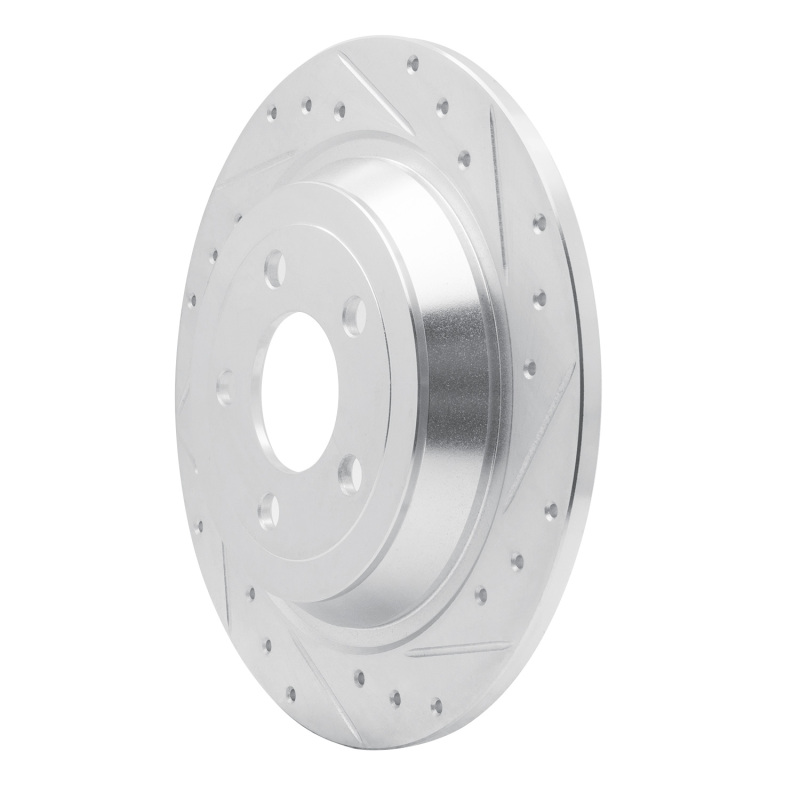 Ford Mustang Brake Rotor (1) - Rear Right - R1 Concepts - Drilled & Slotted - Silver - `15-`23